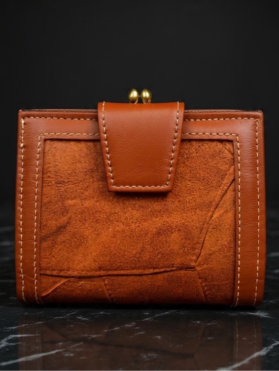 St. Thomas Handbags - Vintage 70s NEW St Thomas Brown Patchwork Cowhide Leather Wallet | Kiss Lock